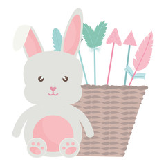 cute little rabbit with basket straw and arrows