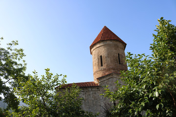 Fototapeta na wymiar Old Albanian church temple in Kish province of Azerbaijan