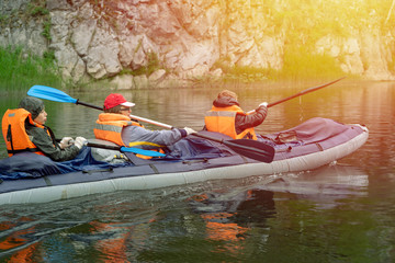 Rafting on the river Belaya. Sunny day, clouds. Russia.