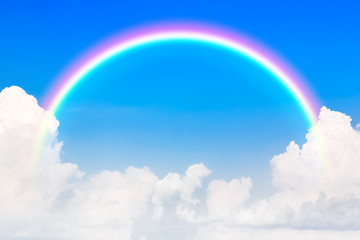 Blue sky and white cloud and rainbow.