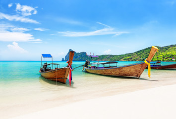 Fototapeta premium Thai traditional wooden longtail boats.