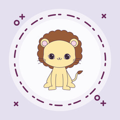 cute lion animal in frame circular