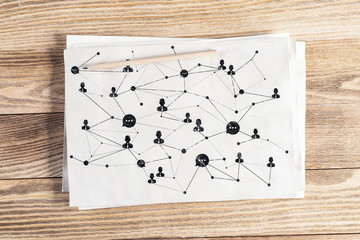 Social network structure pencil hand drawn