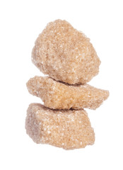 Brown cane sugar cubes isolated on white background