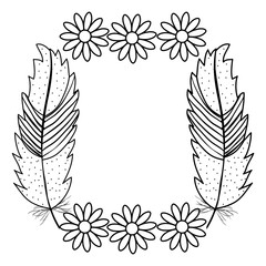bohemian frame with feathers and flowers