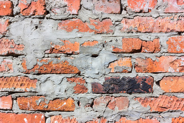 Ped and white brick wall texture. Close up