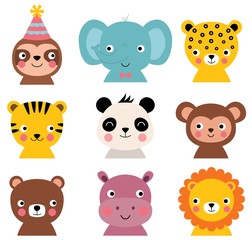 Animal faces, cute cartoon collection