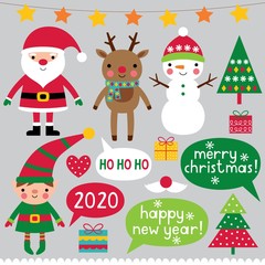 Christmas vector clip art set (Santa, deer, snowman)
