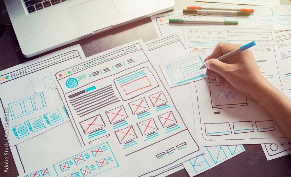Poster website designer creative planning application developer development draft sketch drawing template l