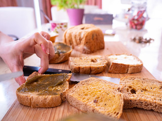Holding bread for apply cream
