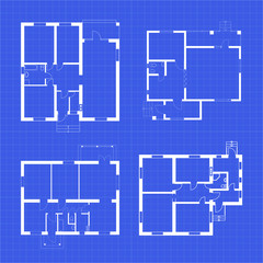 Set of ground floor blueprints. Vector unfurnished floor plans for your design. Modern suburban house set.
