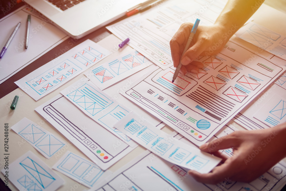 Poster website designer creative planning application developer development draft sketch drawing template l