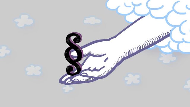 Paragraph and hand. Law and justice. Do they come from God in the sky or from the human? Simple animation good as illustration in film material.