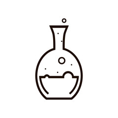Science lab flask. Chemistry research. Medical icon. Flask icon. Flask with bubbles. Test tube. Сhemical icon. Vector illustration.