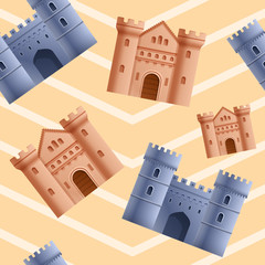 beautiful cartoon seamless pattern on the theme of castles, vector illustration
