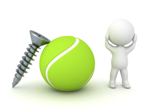 3D Character is stressed next to screw and ball screwball concept
