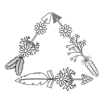 triangular bohemian frame with arrow feathers and flowers