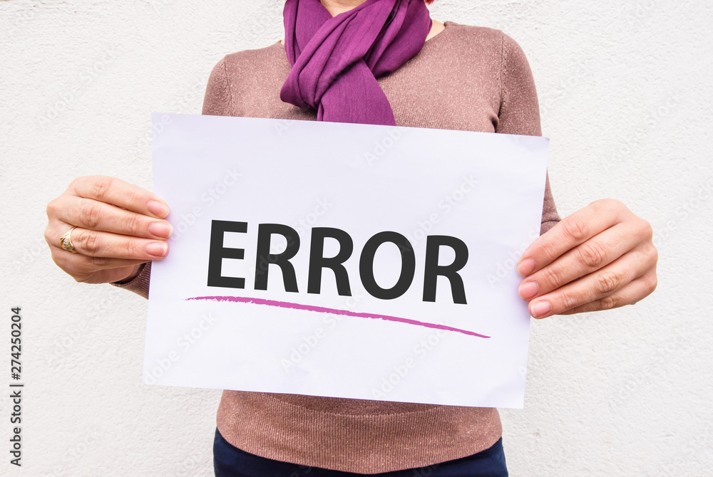 Poster hands holds paper sheet width words error