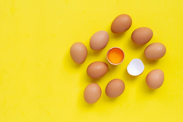 Eggs on yellow background.