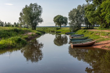 Small Fishing Boats on a Canal at a Lake in Latvia