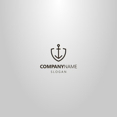 black and white simple vector line art geometric logo of iron anchor in shield shaped frame © George_Chairborn