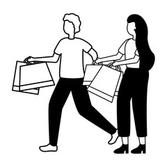 man and woman with shopping bags