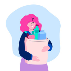 Girl buying food - modern colorful flat design style illustration