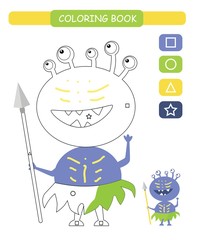 Coloring book for kids. Cute cartoon monster. Vector illustration.	