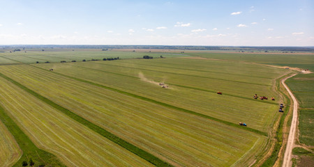 Aerial view of agricalture machinery at work