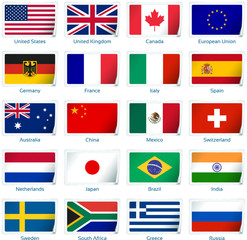 Set of twenty flags in sticker style. Popular countries.