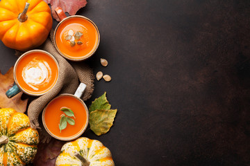 Autumn vegetarian pumpkin cream soup