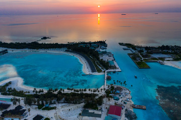Fototapeta premium Aerial view, island Olhuveli and Bodufinolhu, South Male Atoll, Maldives