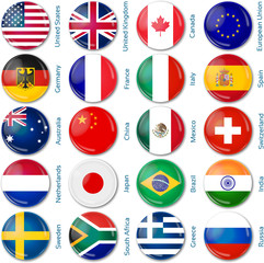 Set of twenty flags in round style. Popular countries.