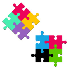 Puzzles. Colorful elements of the puzzle symbol. Vector illustration isolated.