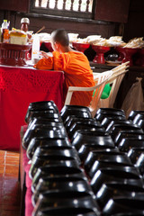 Buddhist bowl for donations in Thai temple
