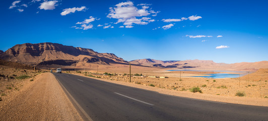 Road in Atlas Mountains in Morocco. Journey through Morocco. road landscape