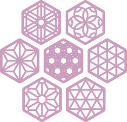 Seven hexagonal coaster in soft color. Laser cut compatible. - obrazy, fototapety, plakaty