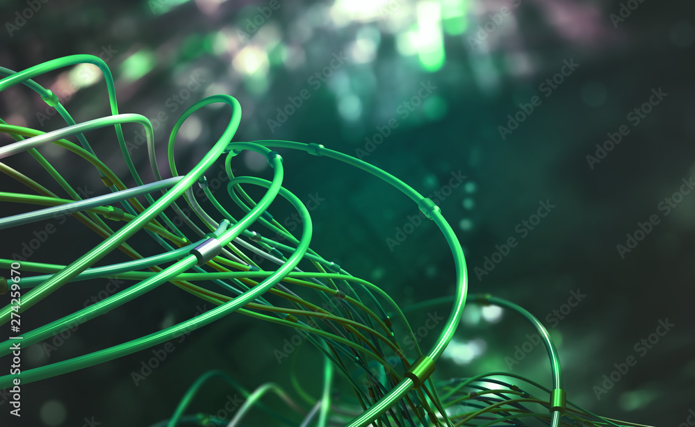 Leinwandbilder Digital technologies of future. Transmission and storage of data in global cyberspace. Encrypted data stream over fiber optic cable. 3D illustration of abstract space architecture