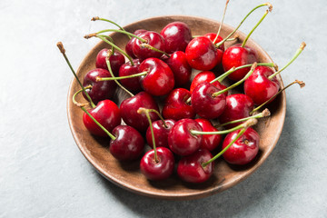 A bunch of red cherries on the plate