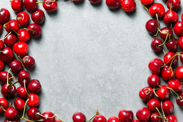 A bunch of red cherries on the plate