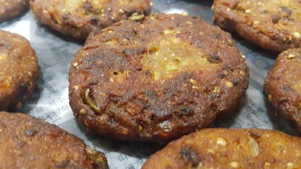 Closeup perspective view of delicious spicy fried kebab, kebab or chapli kebab