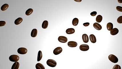Scattered roasted coffee beans background with copy space for text