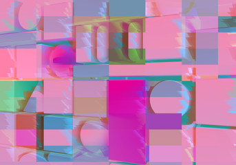 Abstract background with 3d figures and glitch effect