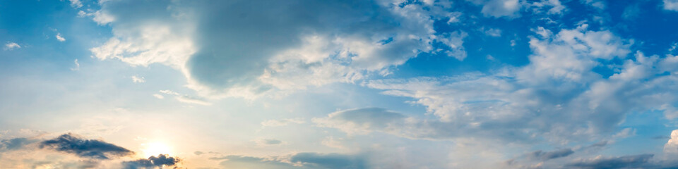 Dramatic panorama sky with cloud on sunrise and sunset time. Panoramic image.