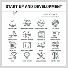 START UP AND DEVELOPMENT LINE ICONS