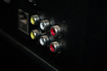 TV rear with space for connectors AV cables p2 RCA video (yellow), sound (red right) and white...