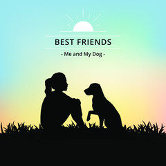 Best Friend background, Woman with her cute dog Silhouette