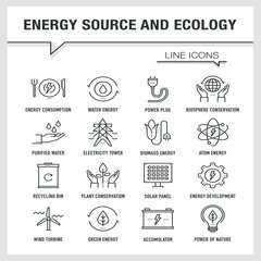 ENERGY SOURCE AND ECOLOGY LINE ICONS