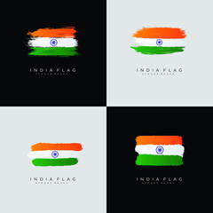 Collection India Flag with brush stroke. Vector Illustration
