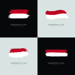 Set Indonesia Brush Stroke Flag. Vector Illustration